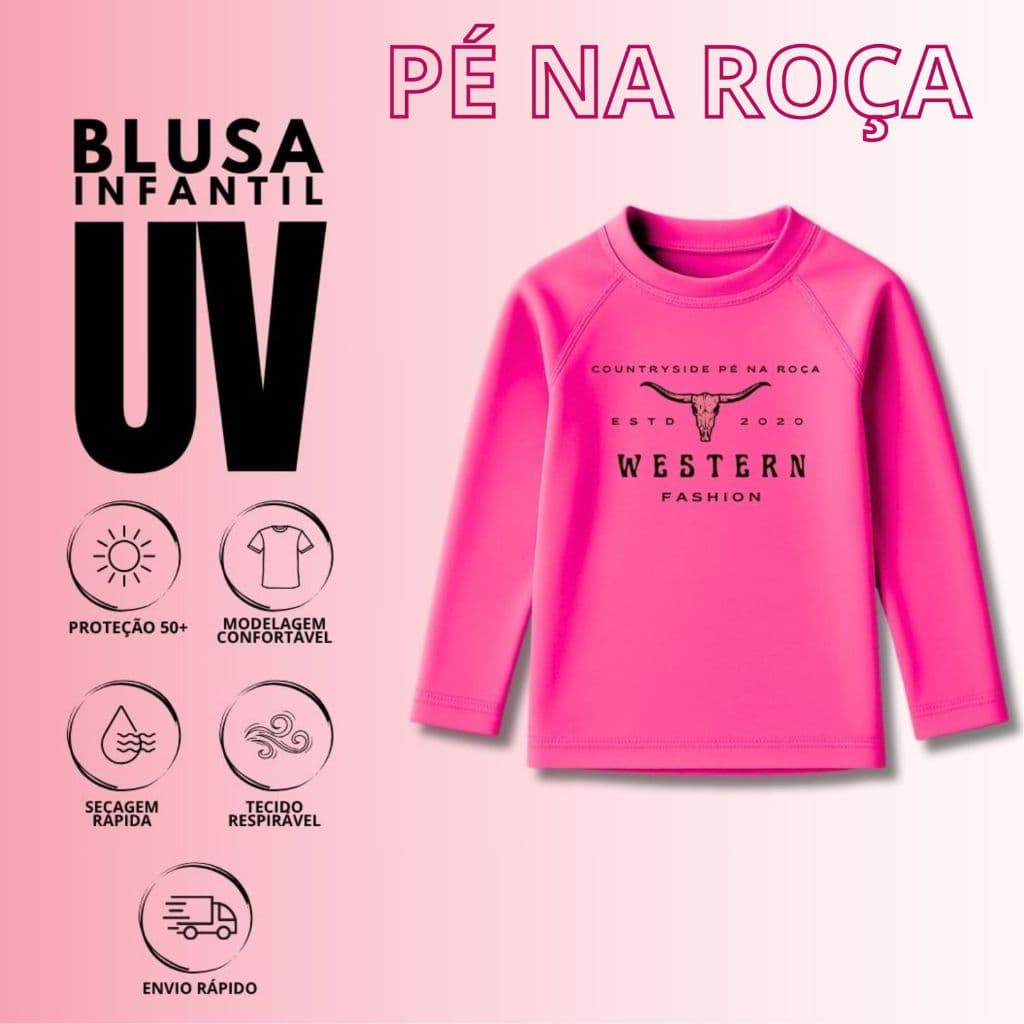 Blusa Infantil com proteção solar várias cores piscina bike sol verão Pé na Roça Cia Country PNR704