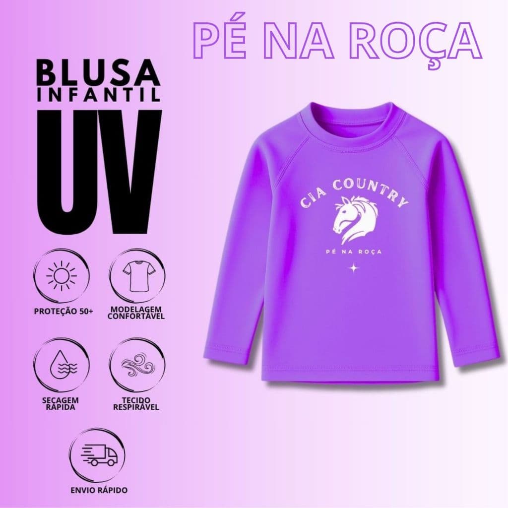 Blusa Infantil com proteção solar várias cores piscina bike sol verão Pé na Roça MANGA LONGAPNR708