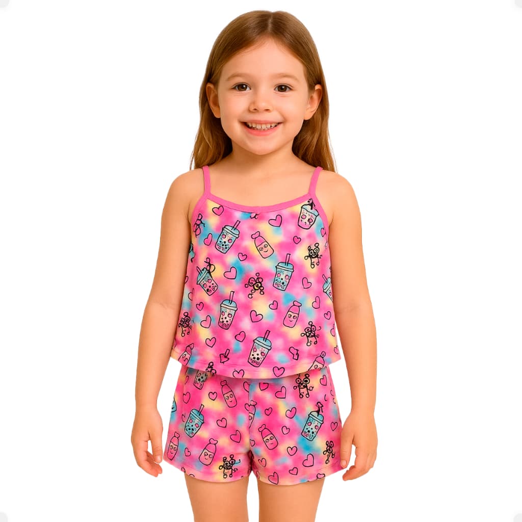 Kit 1, 2 ou 3 Pijama Baby Doll Feminino Infantil Menina Estampas Variadas Juvenil Regata Shortinho Curto Confortável