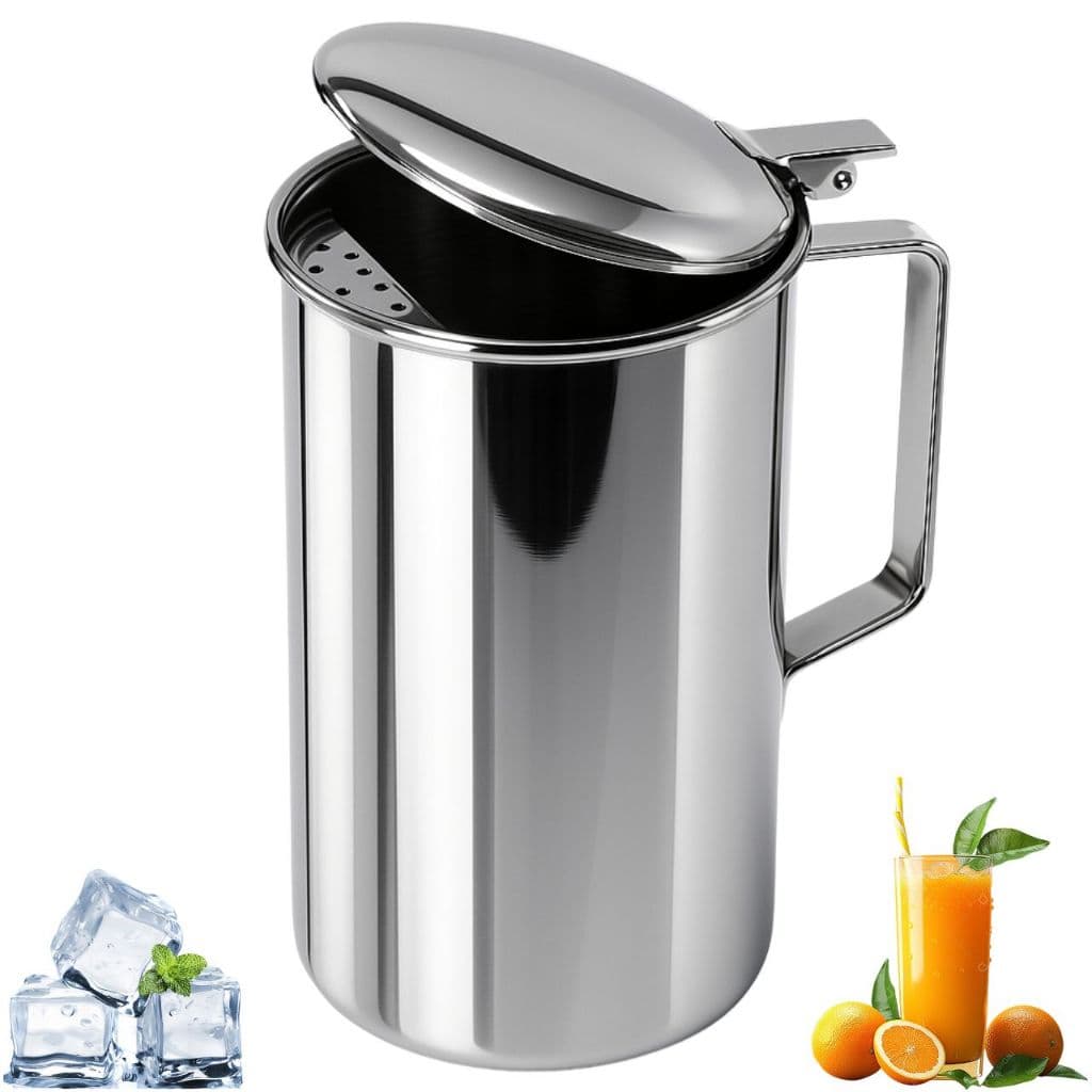 Jarra Inox Tampa Aparador Alça 2L Agua Suco Leite Gelo Refrigerante Café Bebida Resistente Buffet