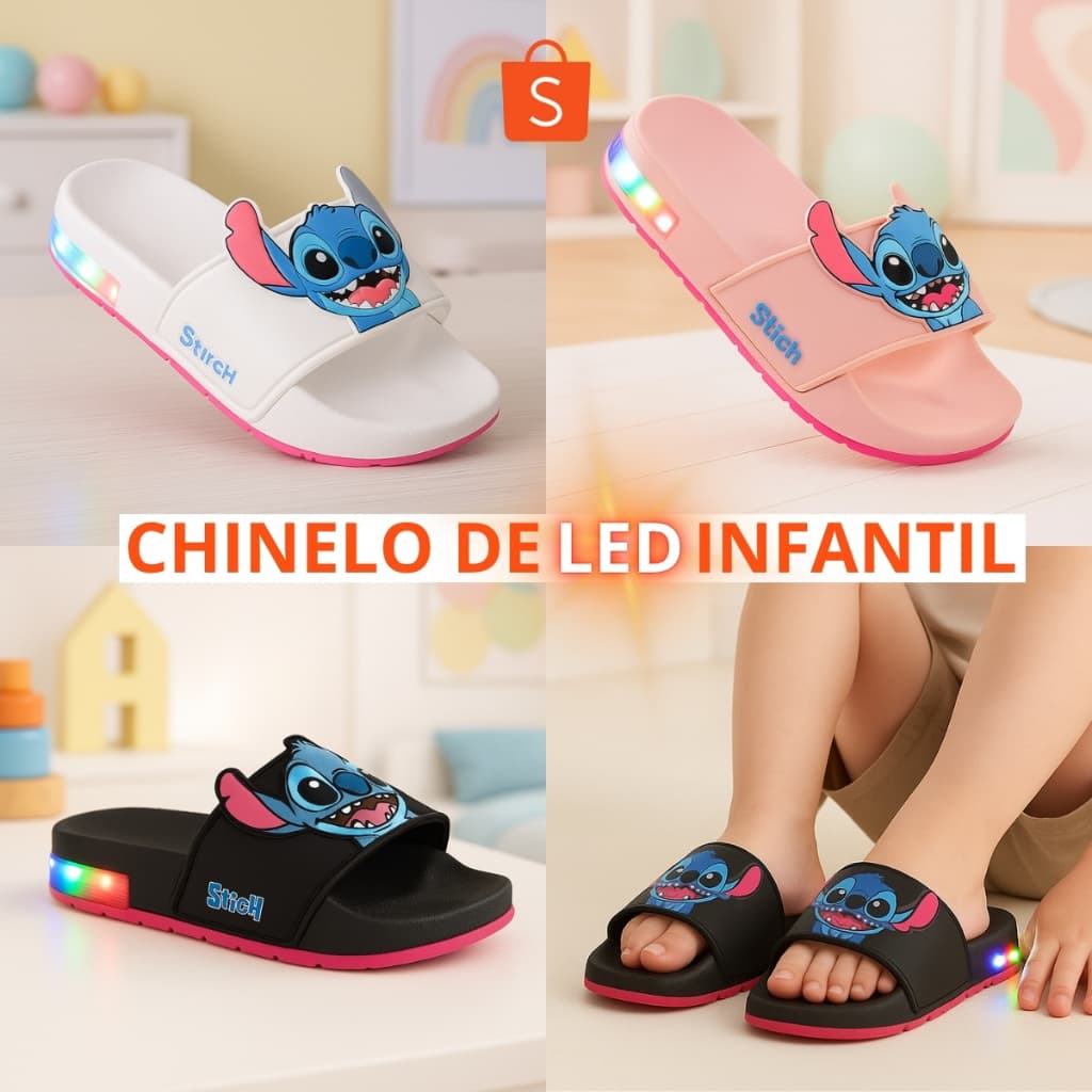 Chinelo de Led Infantil Slide do Stitch Com Luzinha Super Macio e Leve Com Estoque de Pronta Entrega