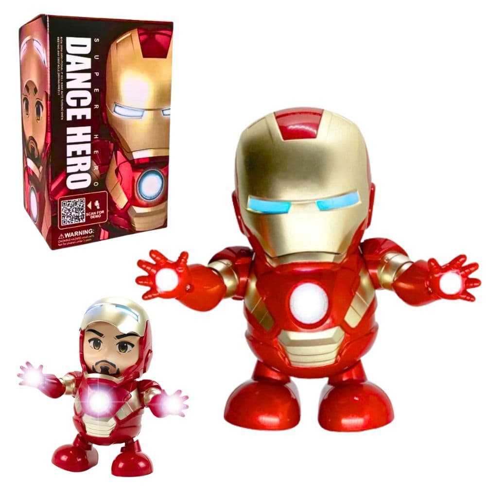 Boneco Homem de Ferro Robô Dance Hero Dança com Luz e Música Mexe Braços e Pernas