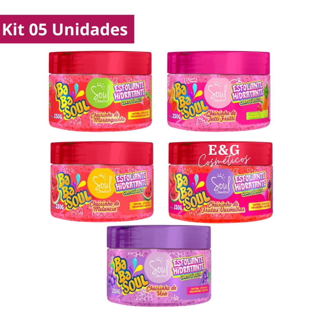 Kit 05 Esfoliante Hidratante Corpo & Rosto Babasoul 250g Soul Cosméticos