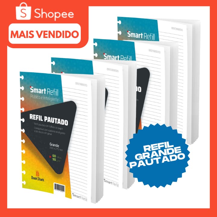 Refil Caderno de Discos 90g - 60/120/240 Folhas Pautado grande 11 Furos Smart Refill