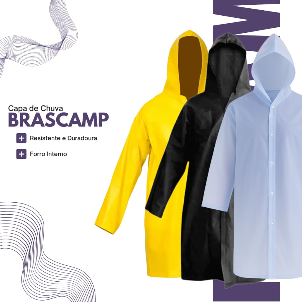 Capa De Chuva Forrada Impermeável Com Capuz Resistente Preta Amarela
