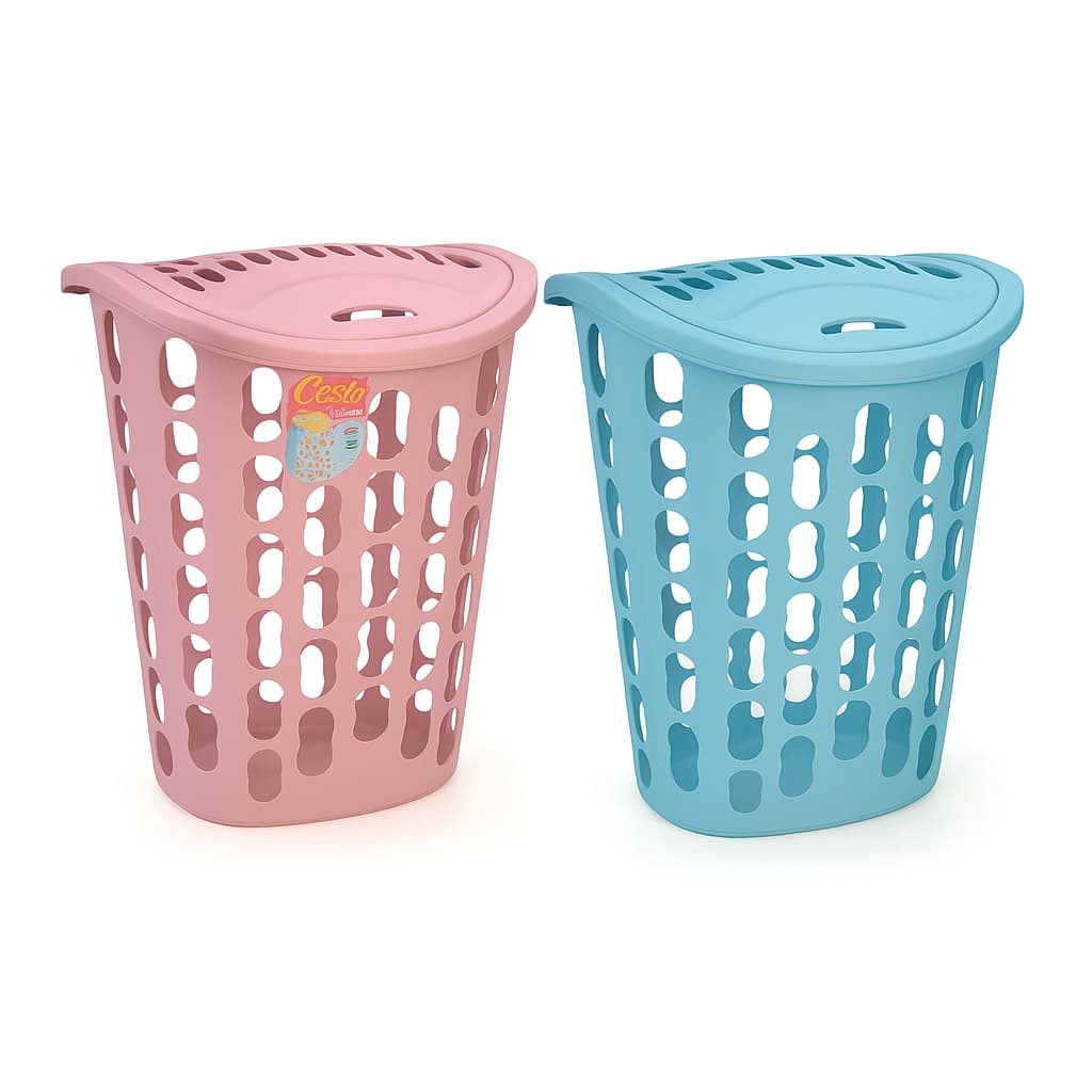 Cesto De Roupa Suja Rosa Roupeiro Telado 40 Litros Banheiro Rosa e Azul
