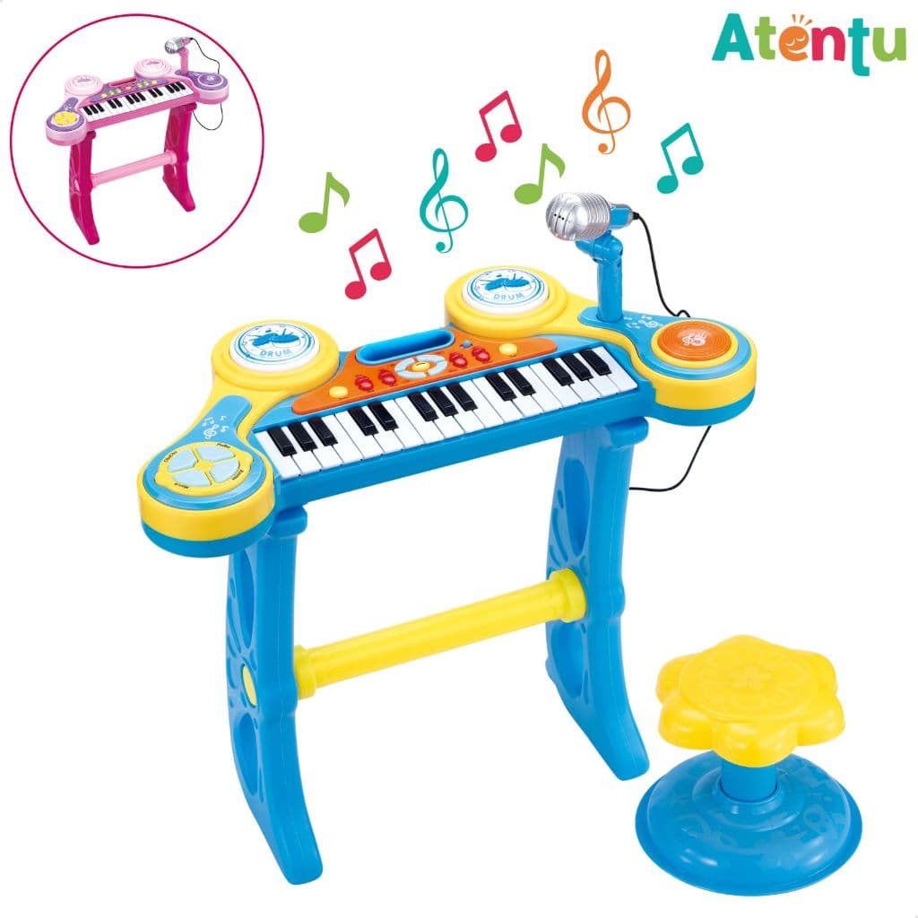 Piano Teclado com Microfone Infantil Instrumento Conecta no Celular Brinquedo Musical