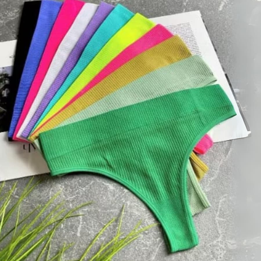 Kit Tanga Canelada Importada Fio Dental Calcinha Cintura Alta Pala Dupla