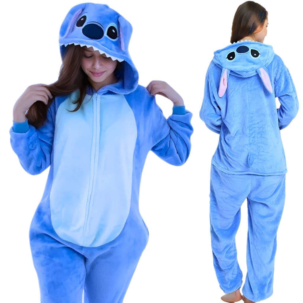 Pijama Stitch Adulto Feminino Masculino desenhos animados com zíper