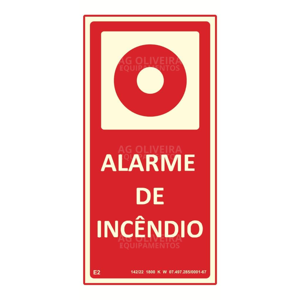Placa de Sinalização Fotoluminescente E2- Acionador Alarme de Incêndio Normativa Bombeiro