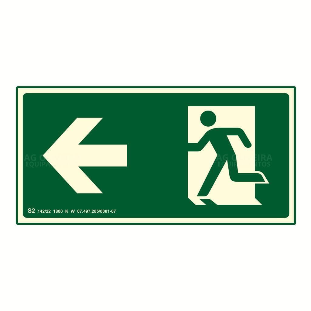 Placa de Sinalização Fotoluminescente S2- Rota de Fuga a Esquerda Normativa Bombeiro