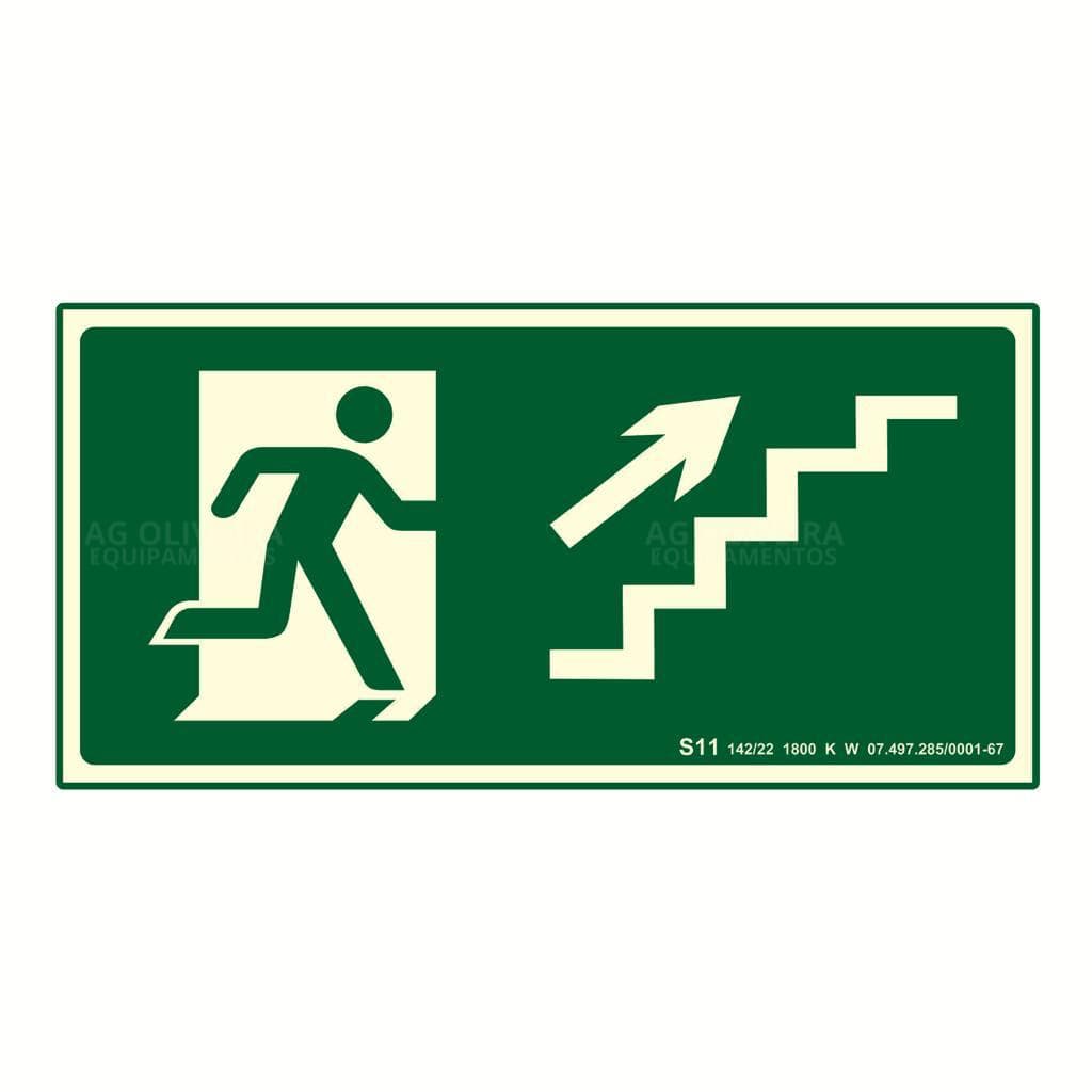 Placa de Sinalização Fotoluminescente S11- Sobe Escada a Direita Normativa Bombeiro