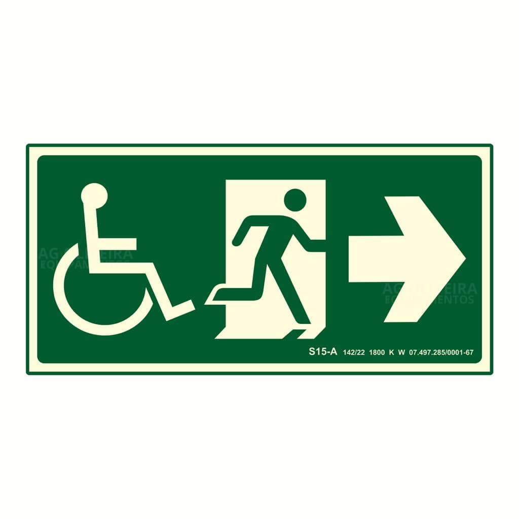 Placa de Sinalização Fotoluminescente S15.A- Rota de Fuga Direita Acessibilidade Normativa Bombeiro
