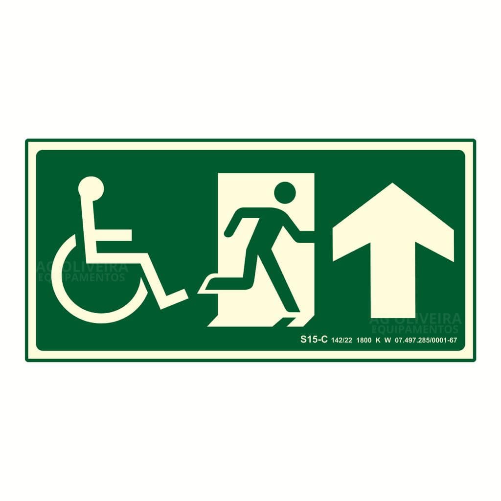 Placa de Sinalização Fotoluminescente S15.C- Rota de Fuga Adiante Acessibilidade Normativa Bombeiro