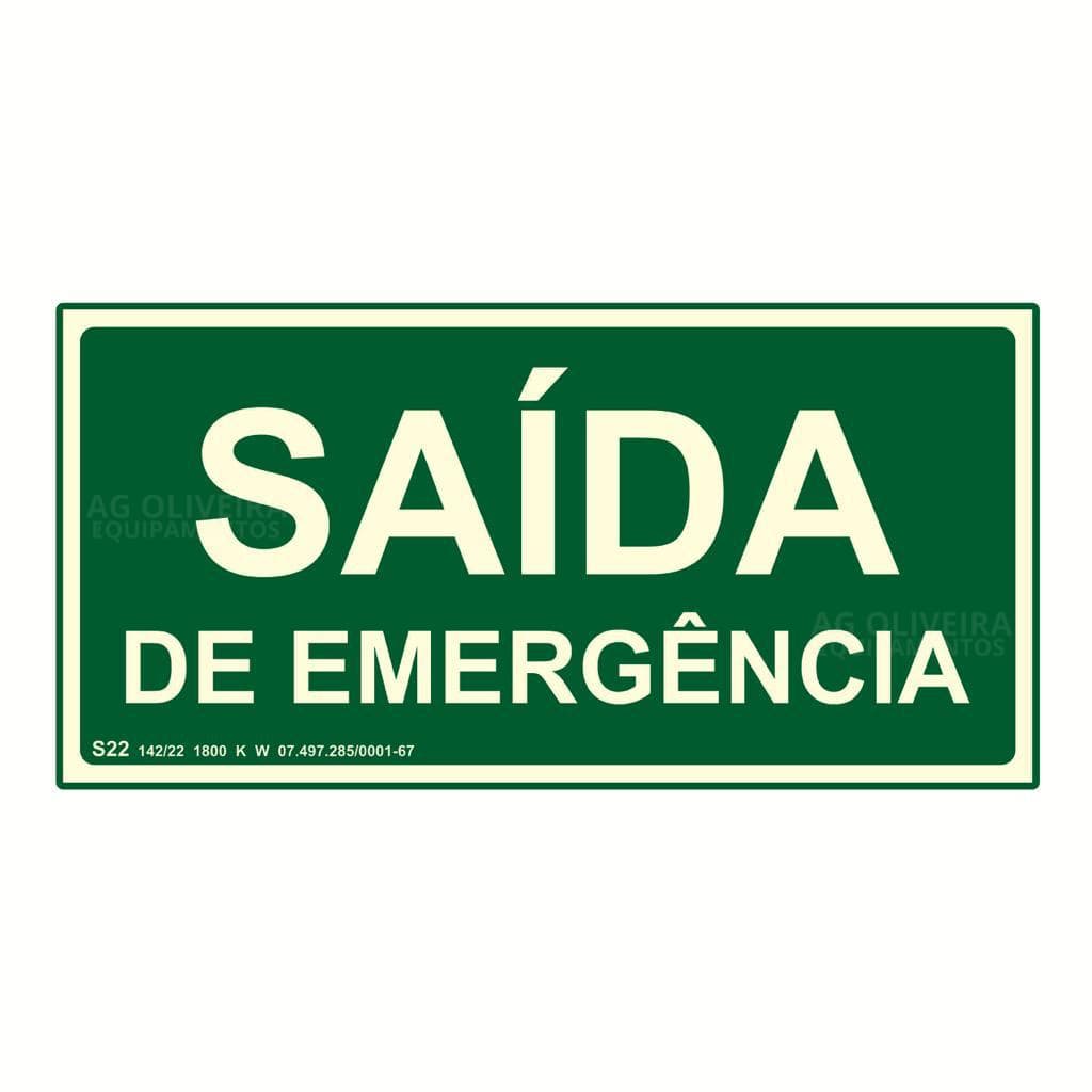 Placa de Sinalização Fotoluminescente S22- Saída de Emergência Normativa Bombeiro