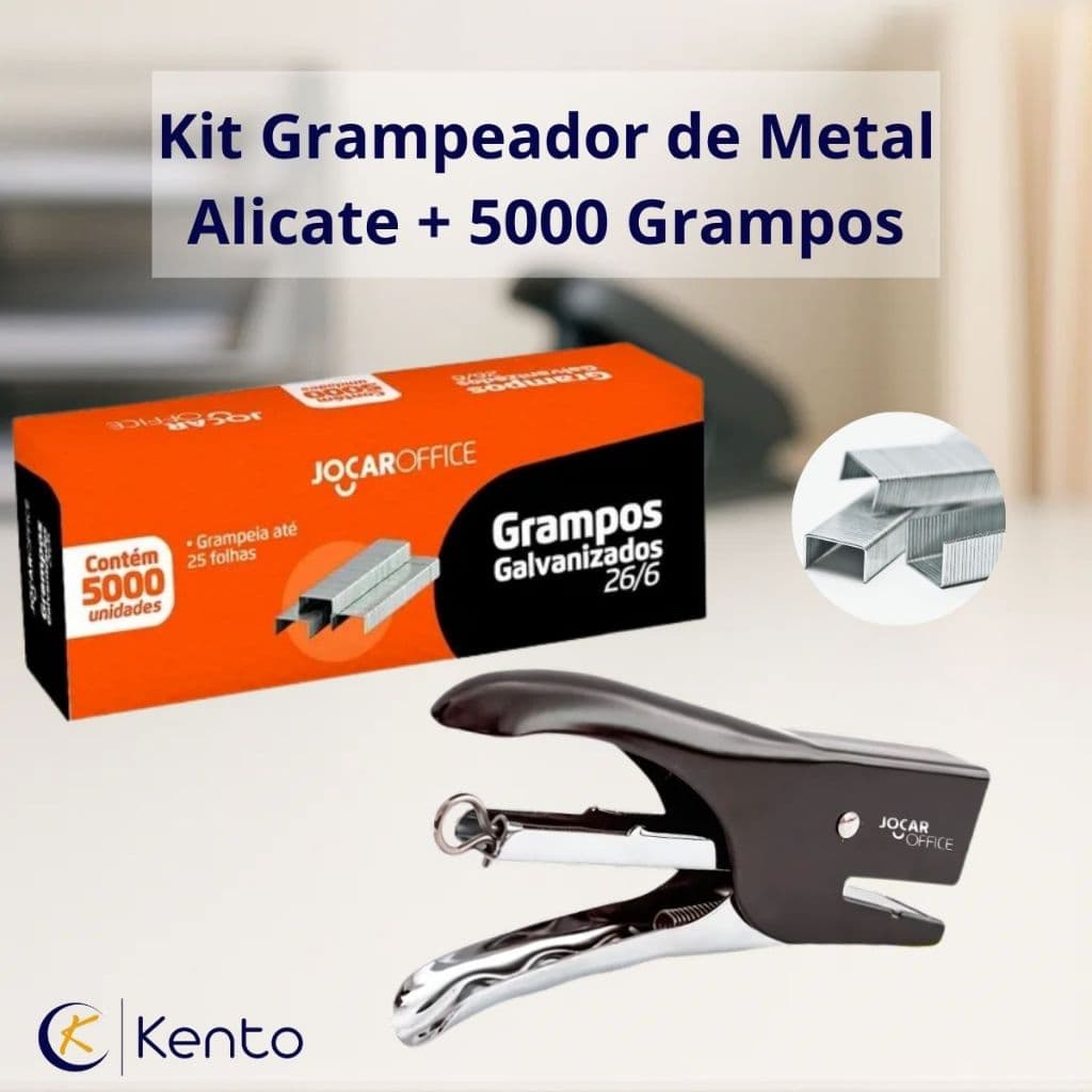 Grampeador Alicate Metal Resistente com 5000 Grampos Jocar para Escritórios Delivery Lojas Comércios