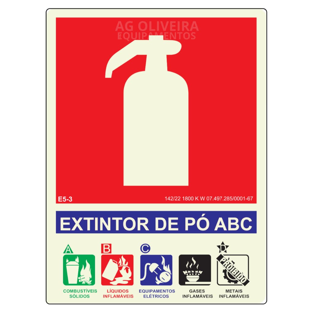 Placa de Sinalização Fotoluminescente E5.3- Extintor ABC 15x20 cm Normativa Bombeiro