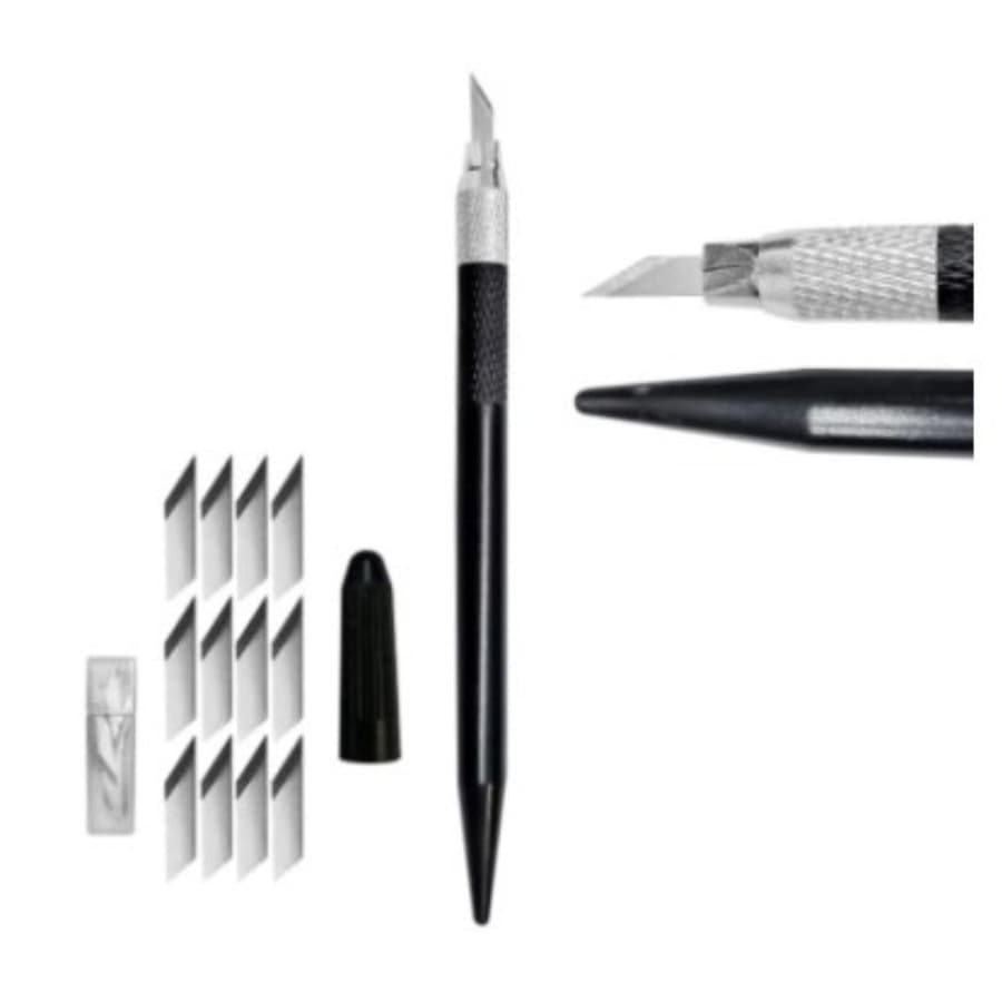 Estilete De Precisão Para Corte Bisturi Arte mais 12 Lâminas - Caneta de corte preciso na cor Preta