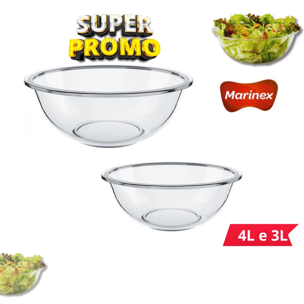 Tigela de Vidro Marinex Preparo Saladeira 4 Litros Bowl Grande