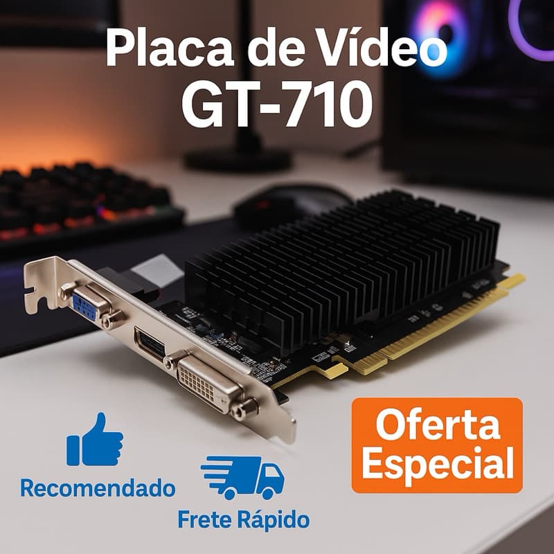 Placa de Vídeo NVIDIA GeForce GT710 2GB DDR3 HDMI VGA DVI PCI Express 2.0 Original Compatível PC