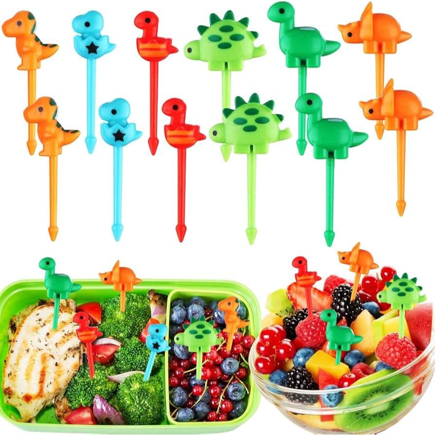 GARFO / GARFINHO DE PLASTICO DINOSSAUROS PARA FRUTAS E PETISCOS COM 6 PECAS 4,5CM BONS CHEFF