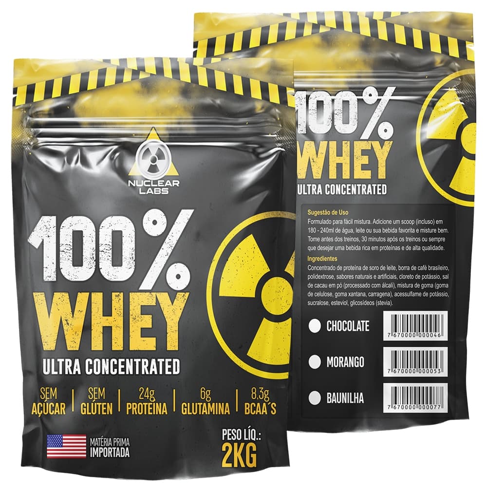 2x Whey Protein 100% Ultra Concentrado 4Kg 0 Açúcar 0 Glúten