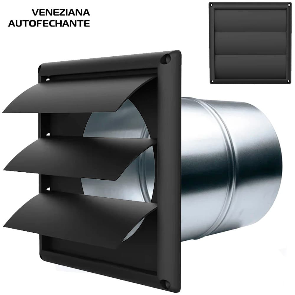 Veneziana Grade Auto Fechante Preta Para Exaustão de Ar Tubo 150mm Coifa Depurador Exaustor