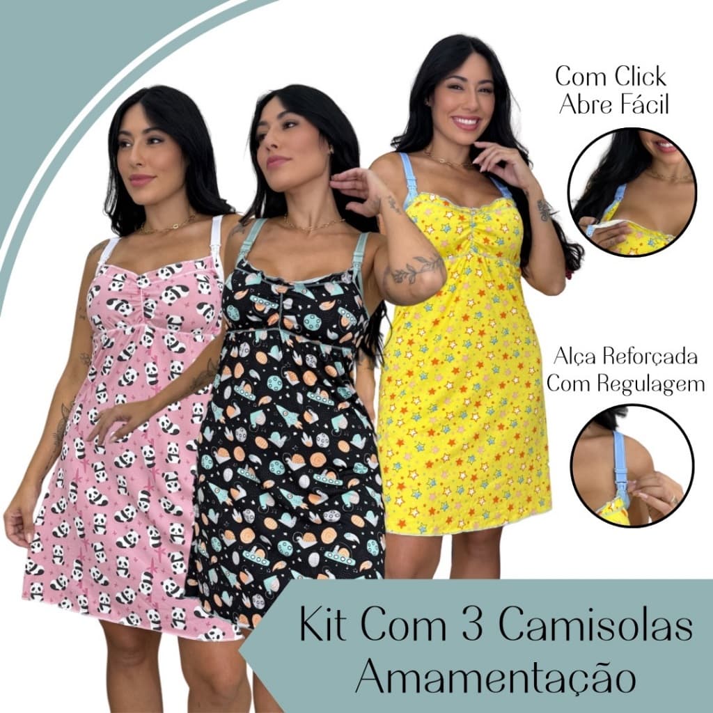 Kit 3 Camisola Suede Amamentação Pós Parto