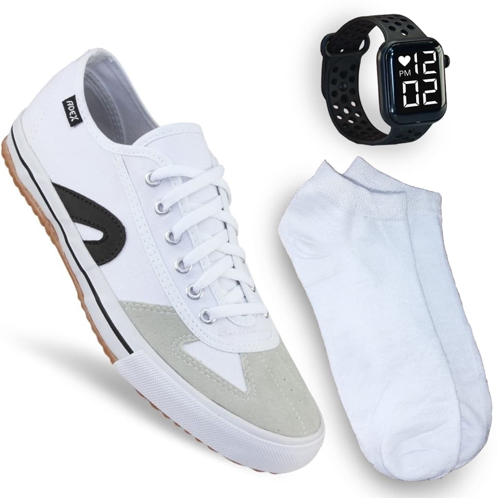 Adex kit Tênis Futsal Casual Masculino adulto Vulcanizado Ante derrapante + Relógio + Meia