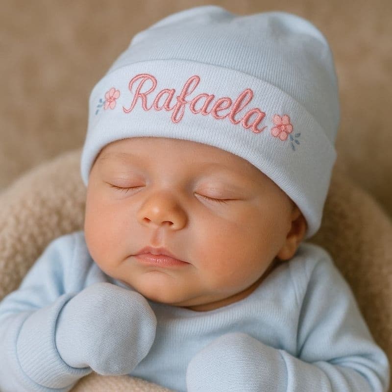 Touca e luva Rn Algodão dupla Personalizada com nome do bebê