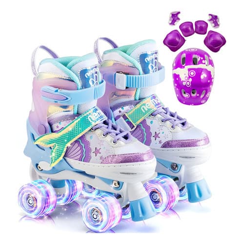 Patins 4 Rodas Com Led Patins Infantil Menina + Kit Proteção