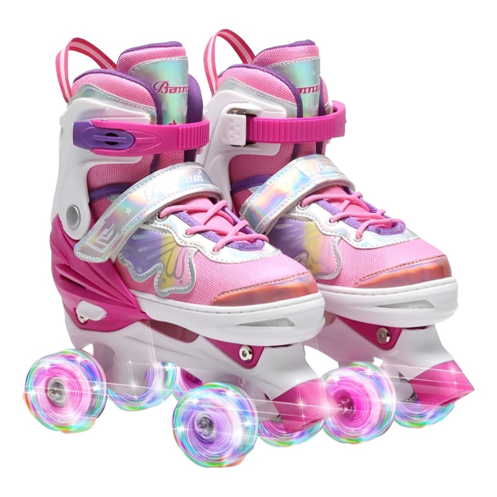 Patins 4 Rodas Menina  Com Led Patins Infantil Borboleta