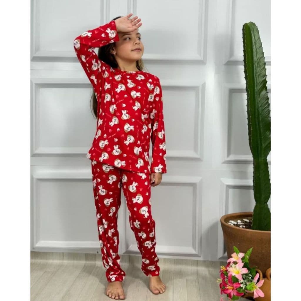 2 Pijama Estampado Infantil Inverno Frio Manga Longa Suede Calça Blusa Menina Conjunto Dormir Criança 210