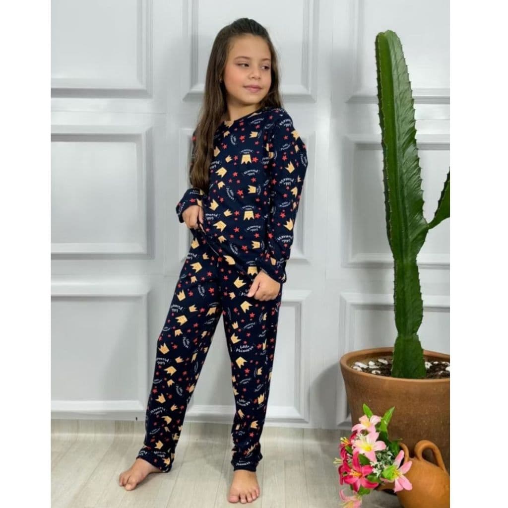 Pijama Criança Infantil Frio Inverno Suede Calça Blusa Menina Estampado Manga Longa Conjunto Dormir