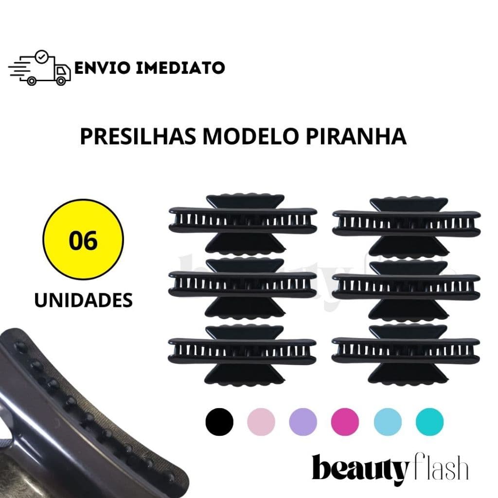 06 Piranhas Profissional Salão Beauty Flash Presilha Cabelo Feminino Acessório Penteado