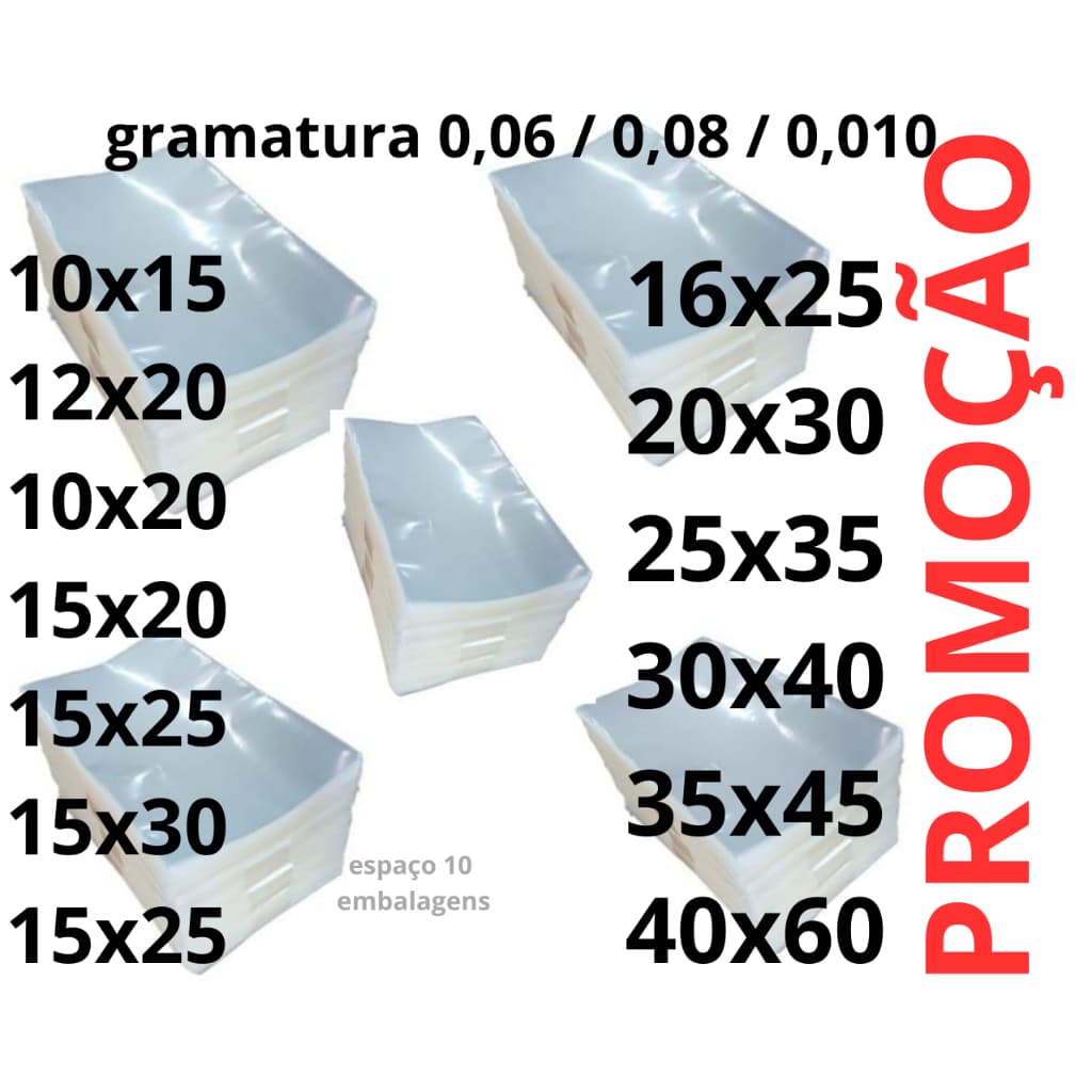 1kg saco plástico transparente brilhante pp várias medidas gramatura 0,06 / 0,08 /  0,10