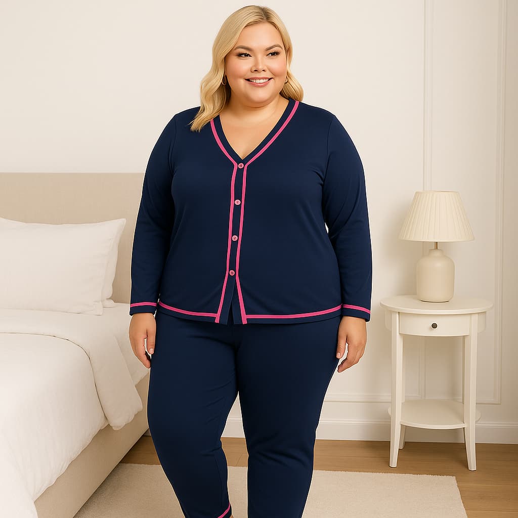 Pijama Inverno Plus Size Blusa Manga Longa e Calça 50 52 54 56