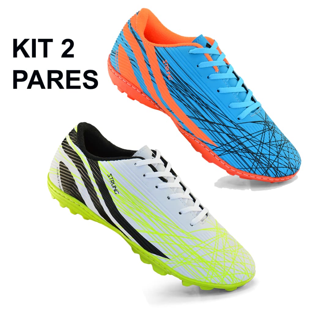 KIT 2 pares de Chuteira Futebol Society Costurada Reforçada Chuteira de Campo Sintético