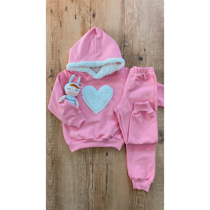 Conjunto moletom tutti fruti com capuz forrado pelo carneirinho