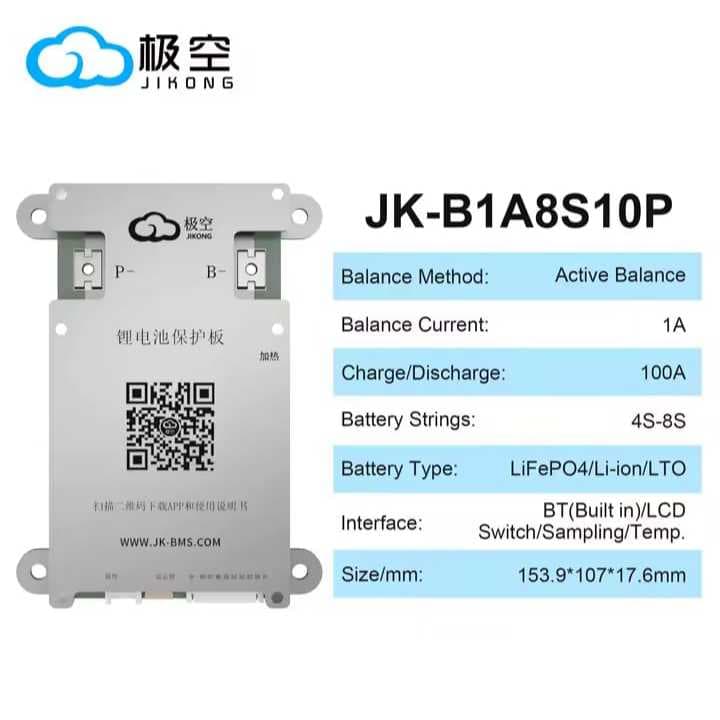 BMS JK Li-íon LiFePO4 Balanceador ativo placa de equilíbrio, 100Ah a 200ah, 4s a 8S,  12/24V