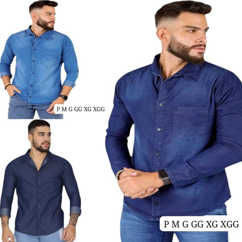 Jaqueta Jeans Masculina pluzise.Camisa Jeans Social Manga Longa 100% Algodão