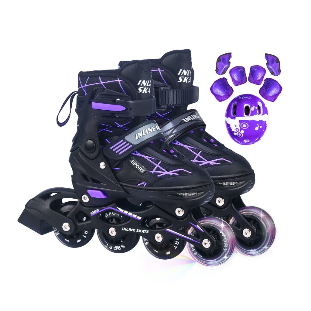 Patins Roller semi profissional- reforçado juvenil suporta 75 kg rodinha led + kit proteção