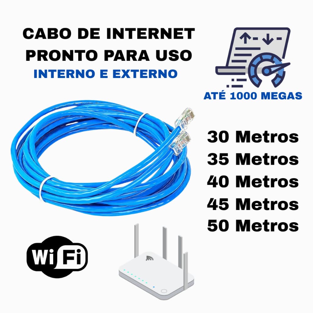 Cabo De Rede Azul RJ45 1GB Pc Notebook Roteador Smart Tv Video Game Tvbox 30/35/40/45/50 Metros