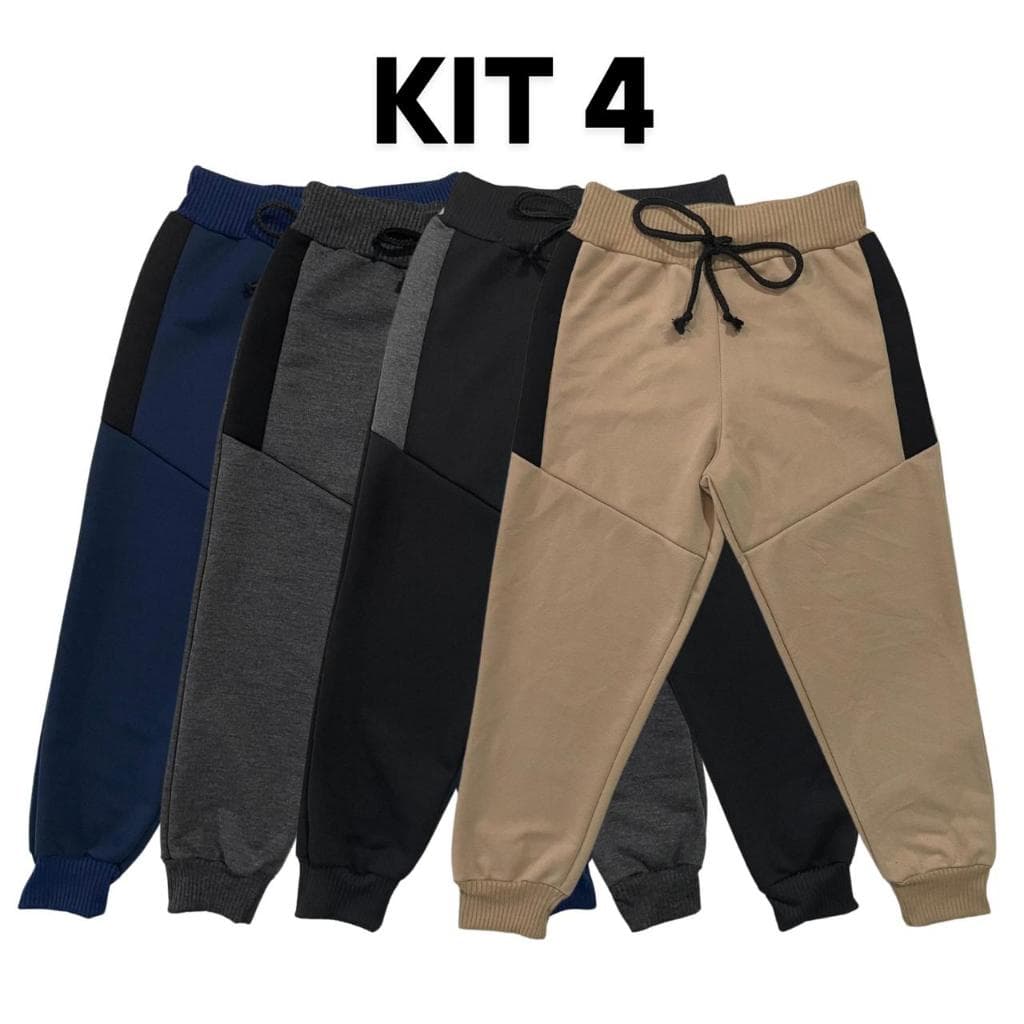Kit 4 Calça de Moletom Moletinho Menino Infantil Estilosa Quentinha Confortável