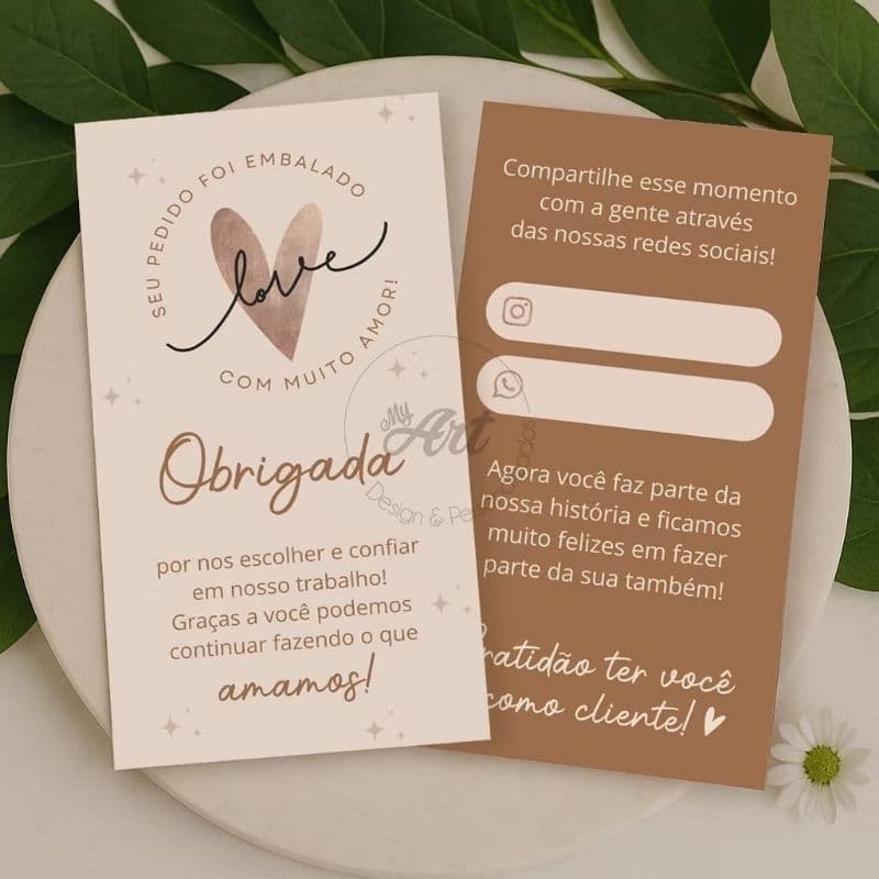 Cartão bege/ marrom Obrigada pela Compra | Agradecimento ao Cliente