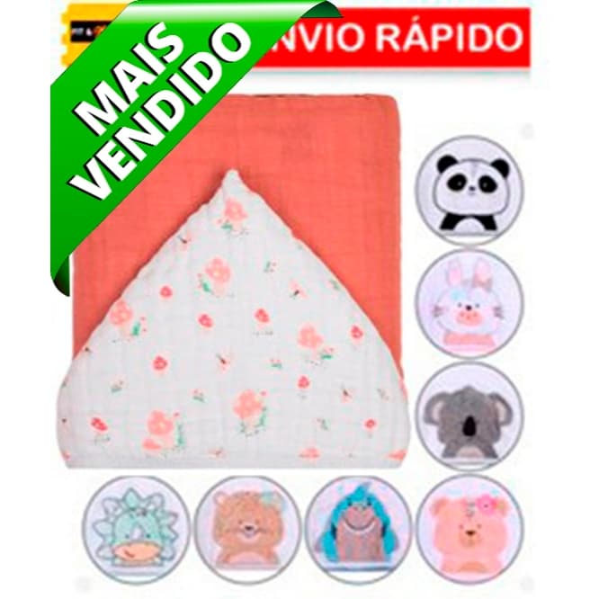 Toalha Fralda de Banho Soft Com Capuz Infantil Bebê 90x75