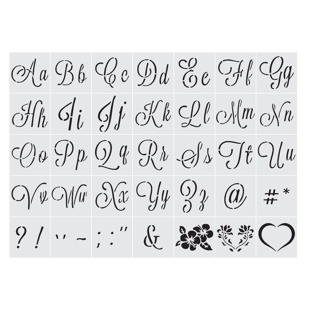 CUTA0003 - Kit Com 35 Stencil 6x6cm Alfabeto Completo Mylar 250 Micras Branco Leitoso