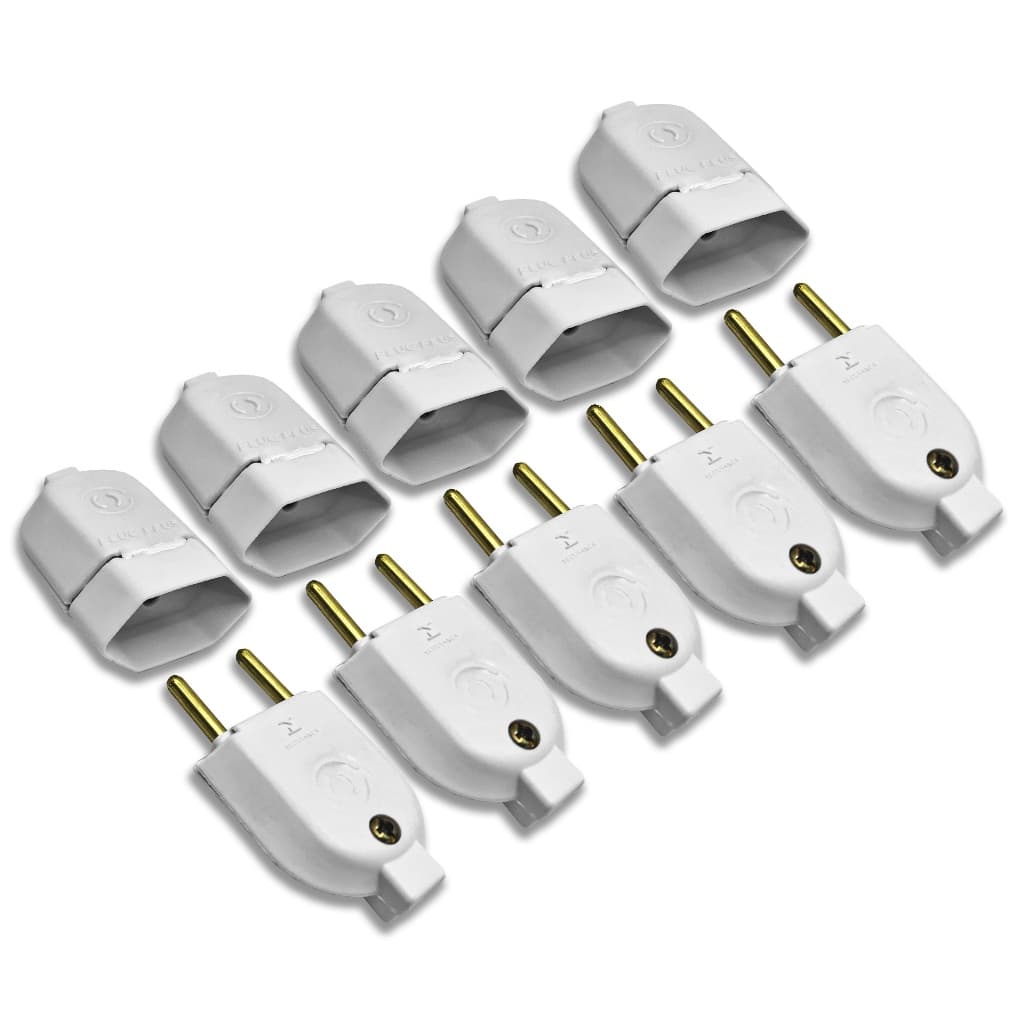 Kit 5 Plugue Pino Macho 10a 2p + 5 Tomada Fêmea 10a Branco