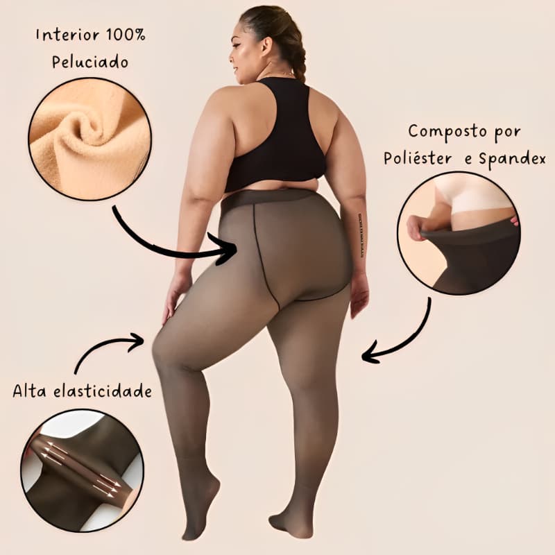 Meia-Calça Plus Size 3XL - Térmica Forrada Peluciada Translúcida De Lã Quente Feminina P/Inverno