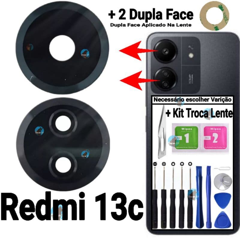 lente da Câmera Para Xiaomi Redmi 13C vidro da Câmera Traseira Vidrinho Traseiro redmi 13c + Dupla Face Original